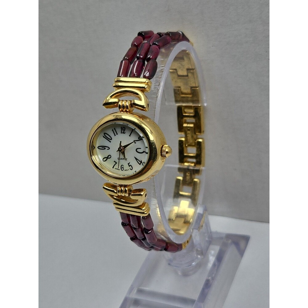Womens Vintage Avon Purple Beaded Gold Tone Watch Quartz Y2K Dainty New Battery - Picture 2 of 11